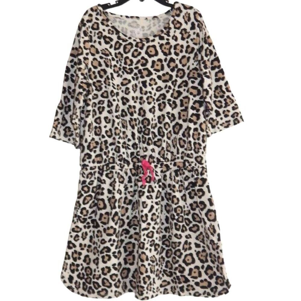 Faded Glory girls Large 10/12 tan brown black animal spot print dress